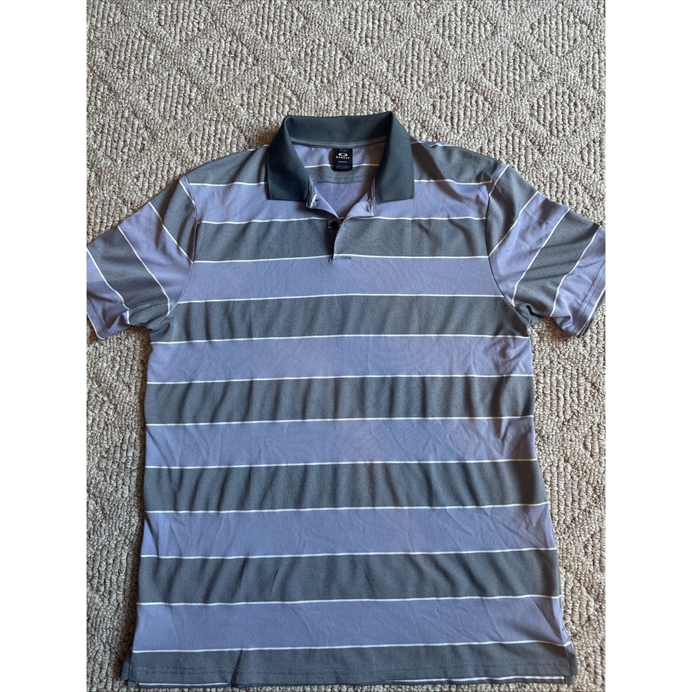 Mens Oakley Polo Shirt Golf Business Casual Size XL - Blue Gray Striped EUC